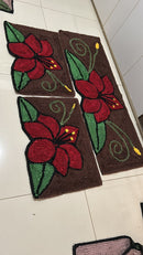 Kit 3 Tapetes Frufru Modelo Hibisco Vermelho