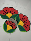 Kit Banheiro 3 Tapetes Frufru Modelo Orquídea Vermelha