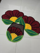 Kit Banheiro 3 Tapetes Frufru Modelo Orquídea Marsala